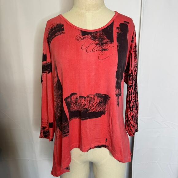Art of Cloth Tunic Top Abstract Print Cutout Back Red/Black L - Picture 2 of 7